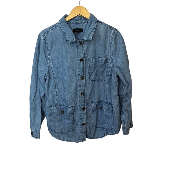 Talbots Vintage Denim Shirt Jean Jacket Shacket Size XL Blue Button Up 3 Pockets - Picture 1 of 8